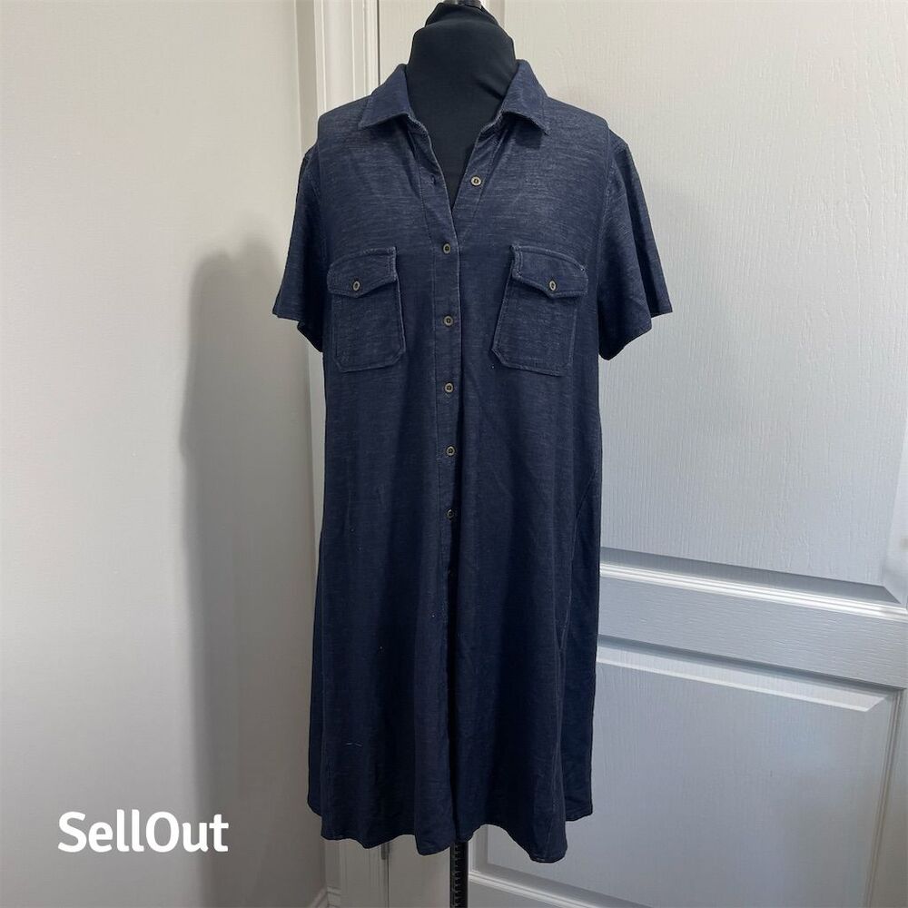 Millennium Women's Navy Blue Short Sleeve Button-Down Shirtdress L